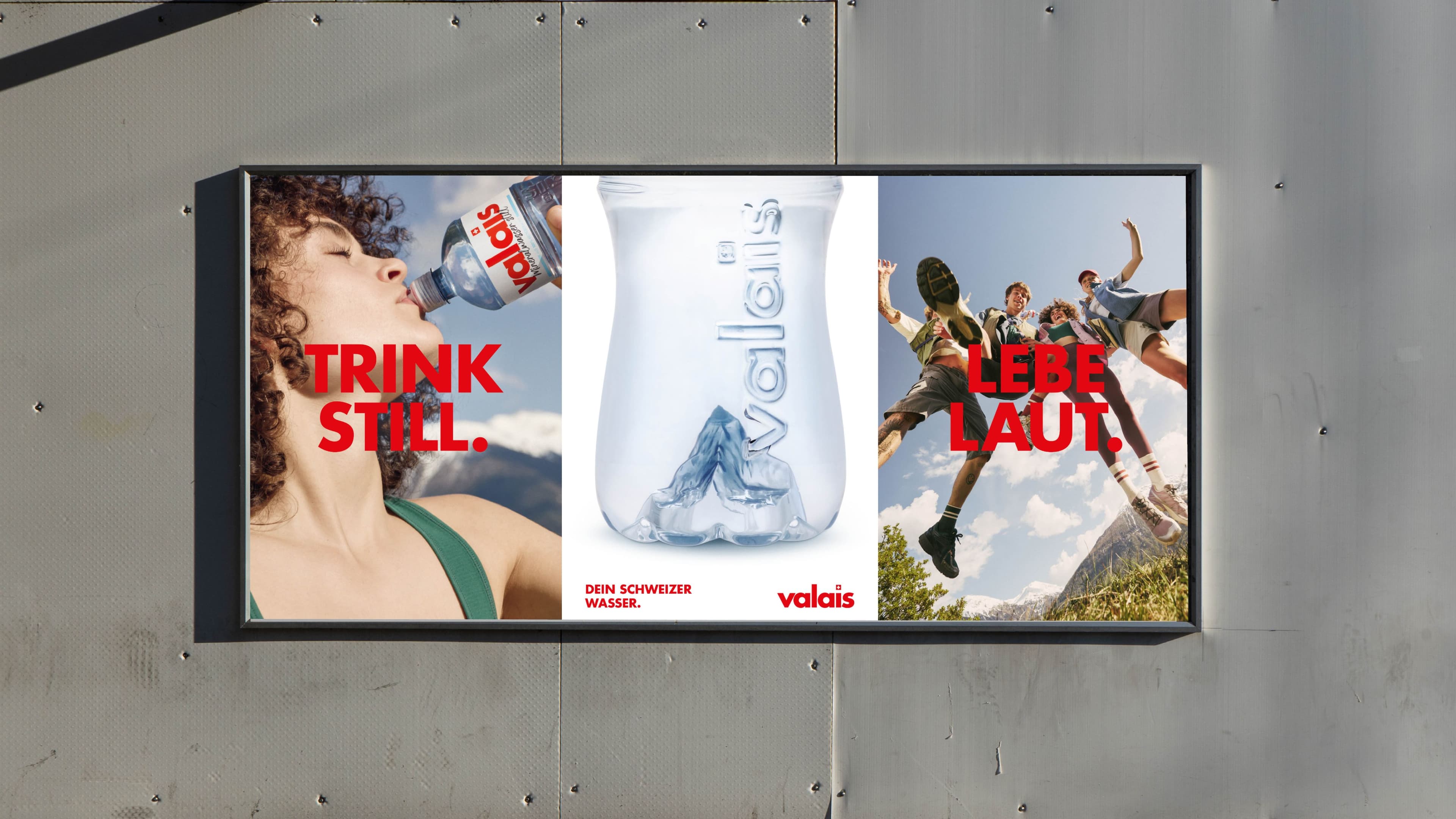 Valais Mineral TRINK STILL. LEBE LAUT. OOH Plakat